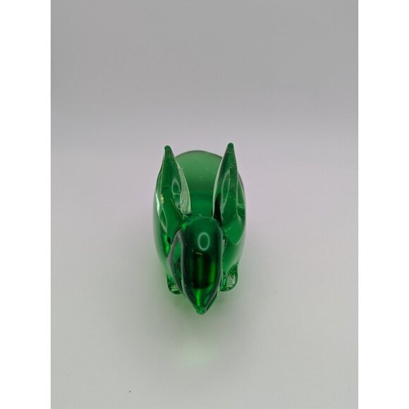 Emerald Green Art Glass Bunny Paperweight Figurine Bubbles Polish Bottom 4” - Picture 2 of 8